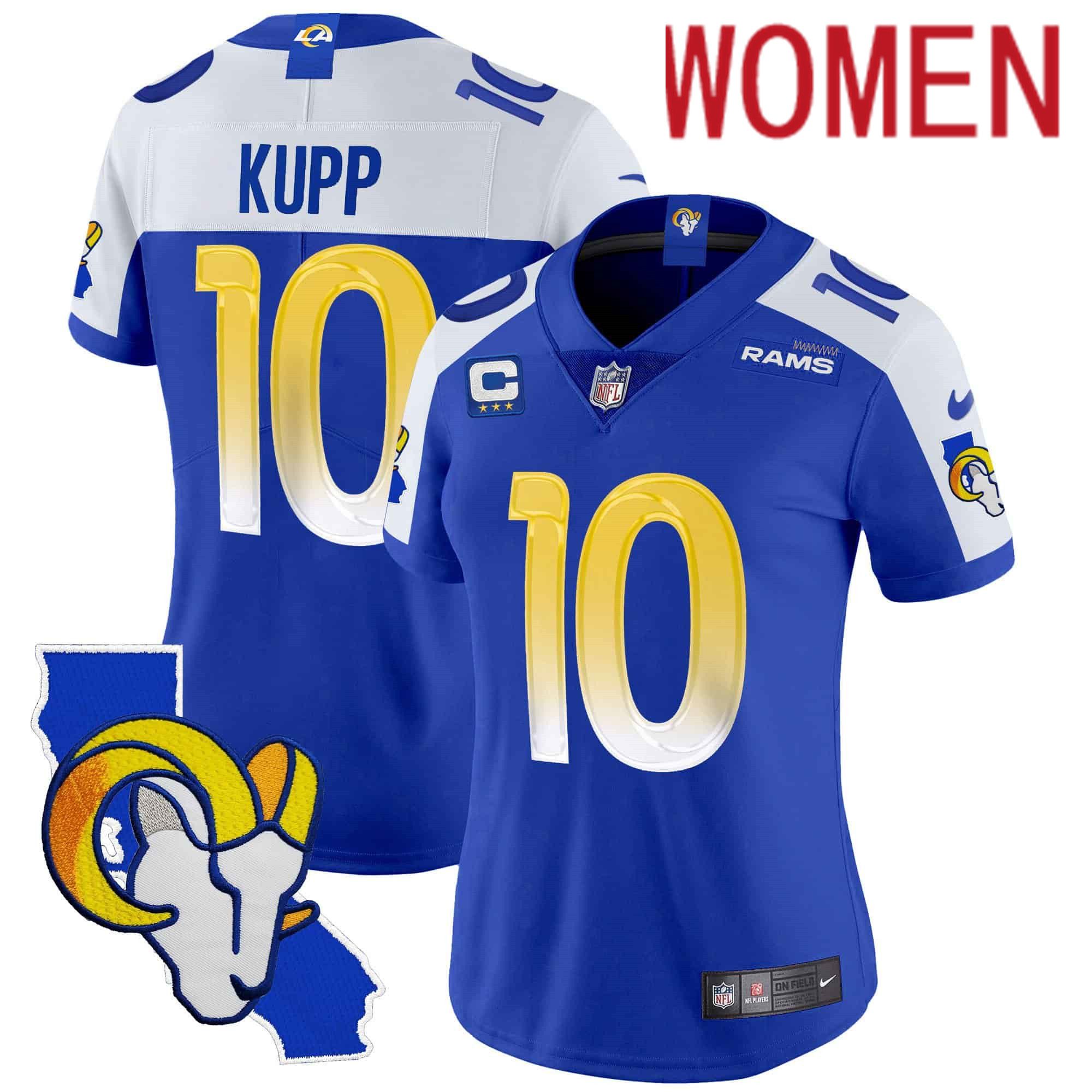 Women Los Angeles Rams #10 Kupp Blue 2024 Nike California Patch Vapor Limited NFL Jersey->women nfl jersey->Women Jersey